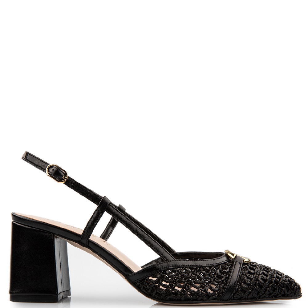 FM</br>Γυναικείες Slingback Γόβες Μαύρο Δέρμα Πλεχτό 517-67 FM FM</br>Γυναικείες Slingback Γόβες Μαύρο Δέρμα Πλεχτό 517-67 FM