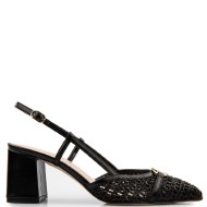 FM 517-67 Γυναικείες Slingback Γόβες Μαύρο Δέρμα Πλεχτό