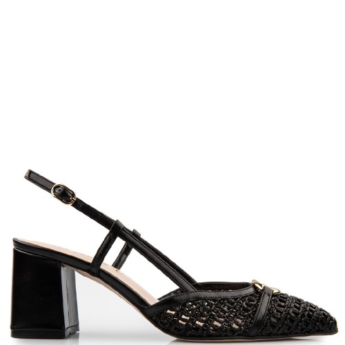 Γυναικείες Slingback Γόβες Μαύρο Δέρμα Πλεχτό 517-67 FM
