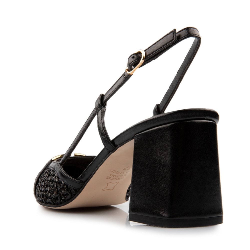 FM</br>Γυναικείες Slingback Γόβες Μαύρο Δέρμα Πλεχτό 517-67 FM FM</br>Γυναικείες Slingback Γόβες Μαύρο Δέρμα Πλεχτό 517-67 FM