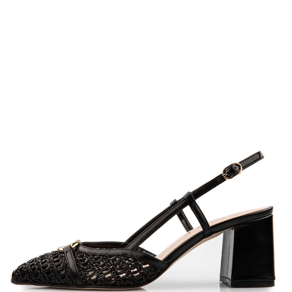 FM</br>Γυναικείες Slingback Γόβες Μαύρο Δέρμα Πλεχτό 517-67 FM FM</br>Γυναικείες Slingback Γόβες Μαύρο Δέρμα Πλεχτό 517-67 FM