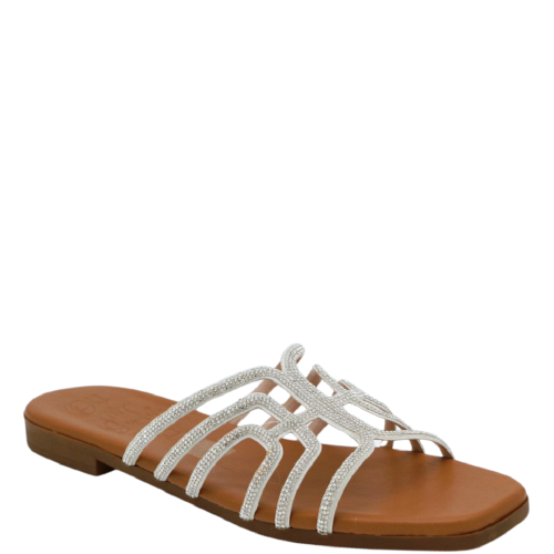 Oh My Sandals 5326 Γυναικεία Mules Ασημί με Στρας