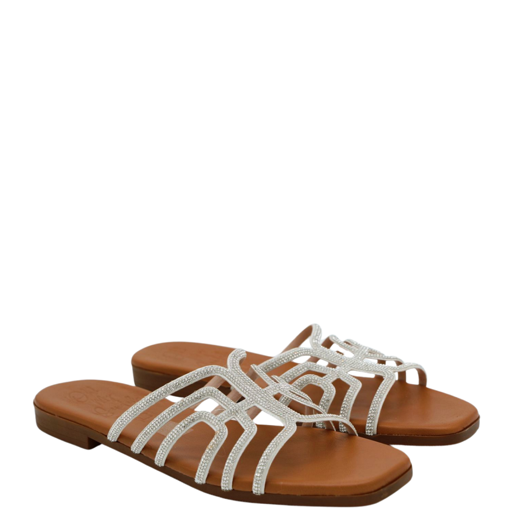 OH MY SANDALS</br>Γυναικεία Mules Ασημί με Στρας 5326 Oh My Sandals