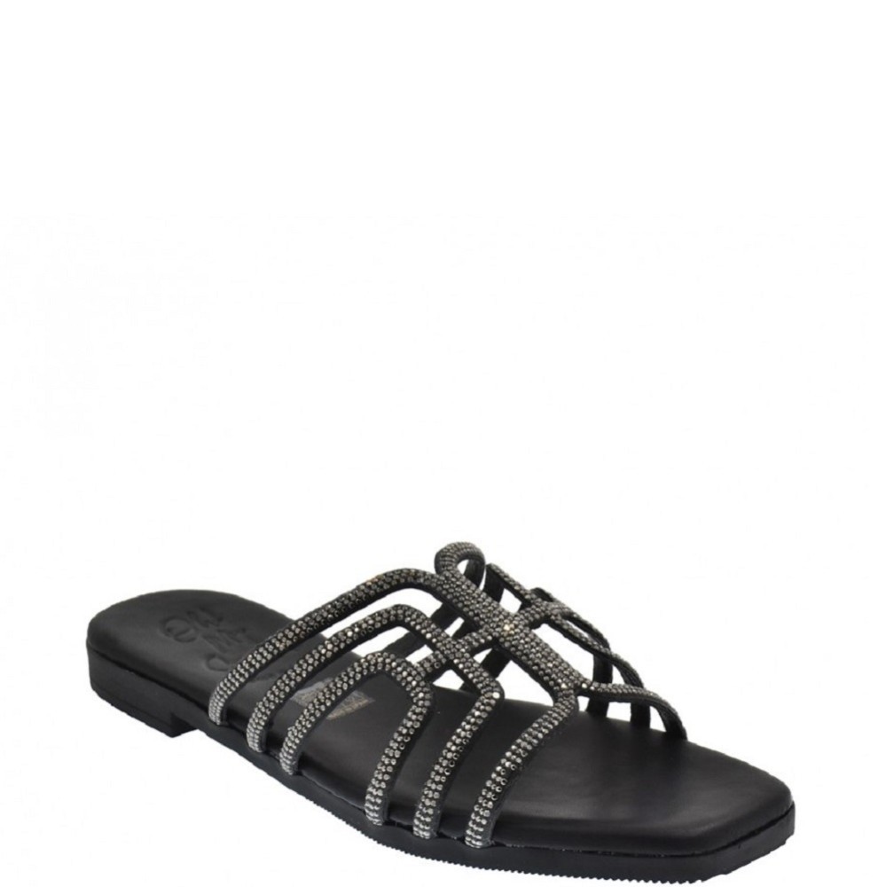 OH MY SANDALS</br>Γυναικεία Mules Μαύρο με Στρας 5326 Oh My Sandals