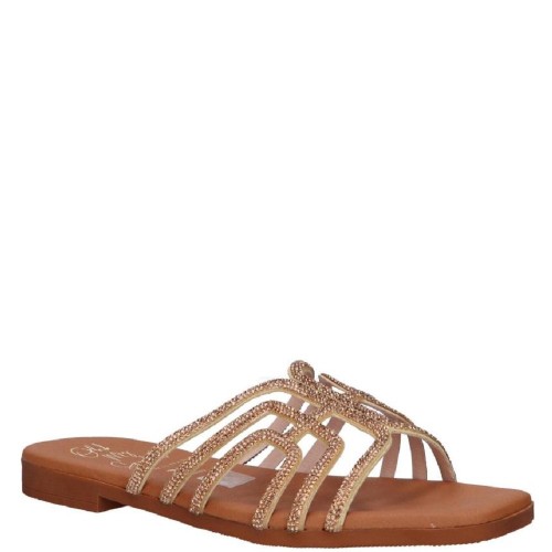 Oh My Sandals 5326 Γυναικεία Mules Χρυσό με Στρας