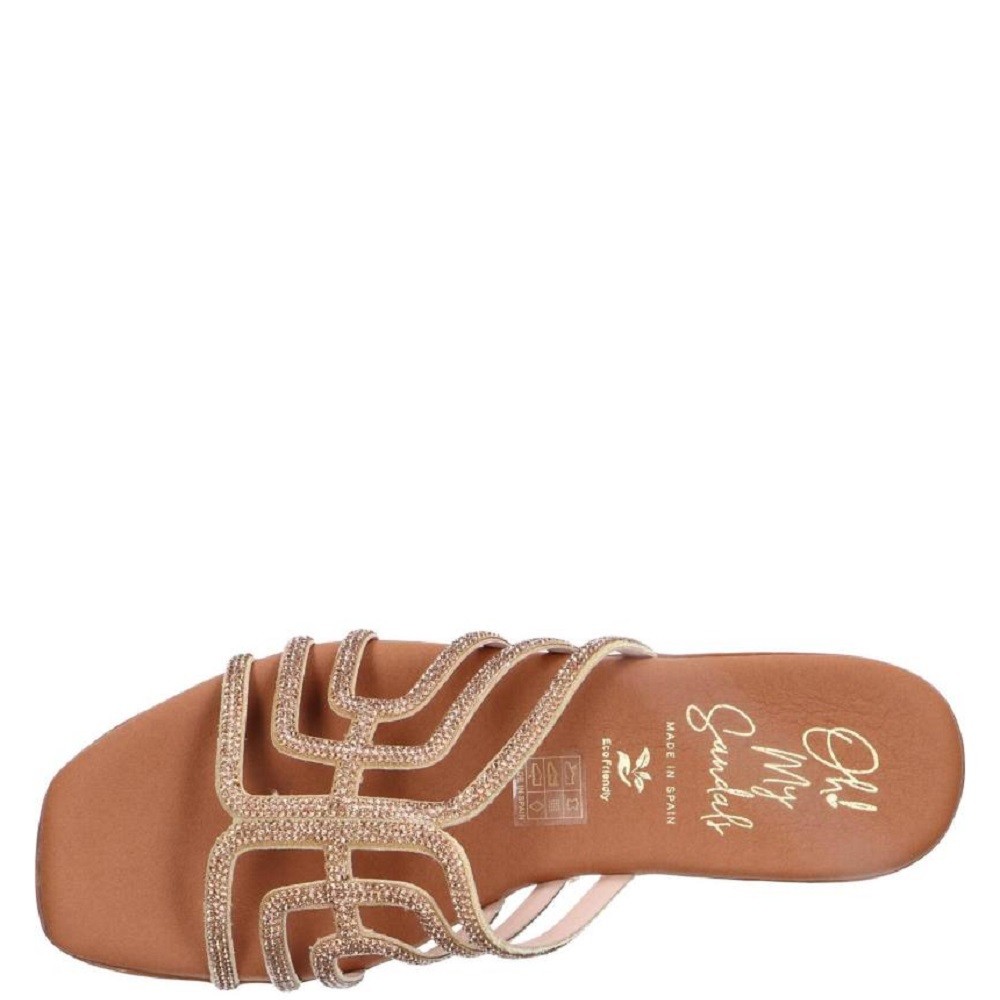OH MY SANDALS</br>Γυναικεία Mules Χρυσό με Στρας 5326 Oh My Sandals