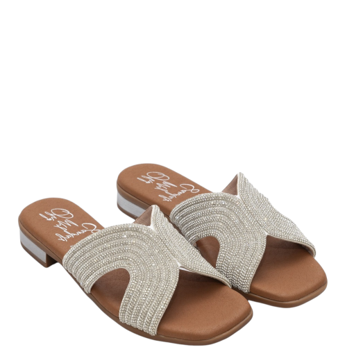 Oh My Sandals 5341 Γυναικεία Mules Ασημί με Στρας