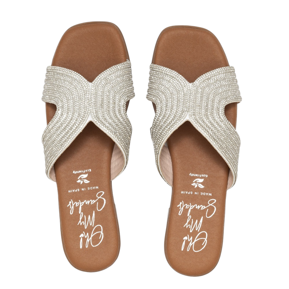 OH MY SANDALS</br>Γυναικεία Mules Ασημί με Στρας 5341 Oh My Sandals