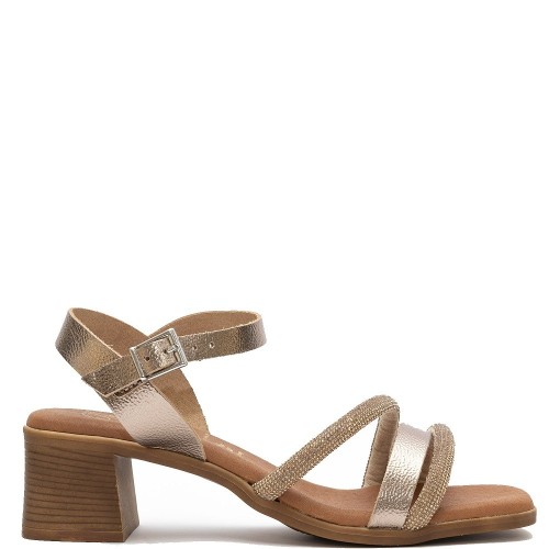 Oh My Sandals 5355 Γυναικεία Πέδιλα Μπρονζέ με Στρας