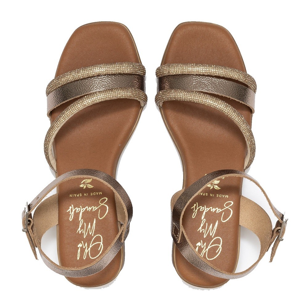OH MY SANDALS</br>Γυναικεία Πέδιλα Μπρονζέ με Στρας 5355 Oh My Sandals