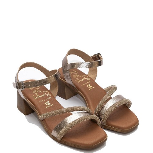 Oh My Sandals 5355 Γυναικεία Πέδιλα Μπρονζέ με Στρας