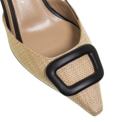 Γυναικείες Slingback Γόβες Μπεζ/Μαύρο 55/56108 Mourtzi