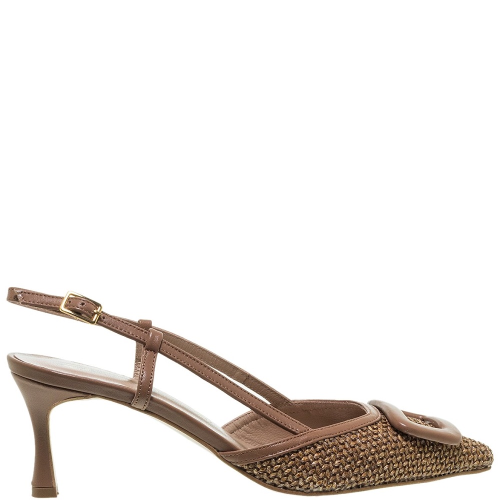 MOURTZI</br>Mourtzi 55/56121 Γυναικείες Slingback Γόβες Κάμελ Δέρμα Raffia