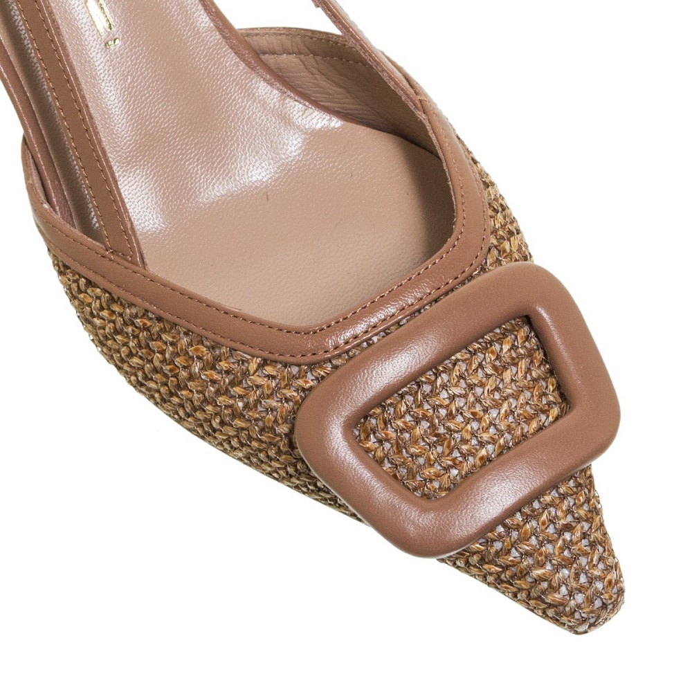 MOURTZI</br>Mourtzi 55/56121 Γυναικείες Slingback Γόβες Κάμελ Δέρμα Raffia