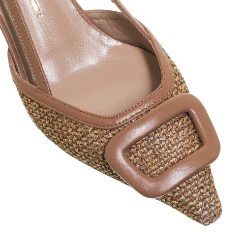 Mourtzi 55/56121 Γυναικείες Slingback Γόβες Κάμελ Δέρμα Raffia