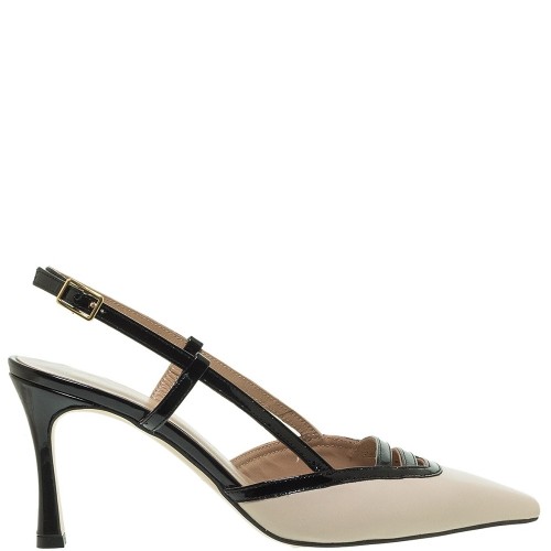 Γυναικείες Slingback Γόβες Εκρού/Μαύρο Δέρμα 75/71609 Mourtzi