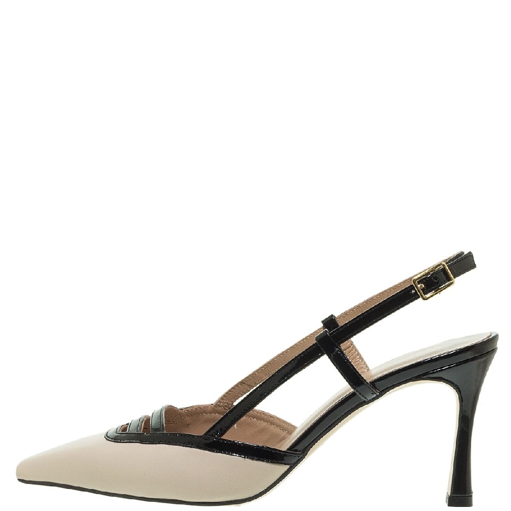 MOURTZI</br>Γυναικείες Slingback Γόβες Εκρού/Μαύρο Δέρμα 75/71609 Mourtzi MOURTZI</br>Γυναικείες Slingback Γόβες Εκρού/Μαύρο Δέρμα 75/71609 Mourtzi