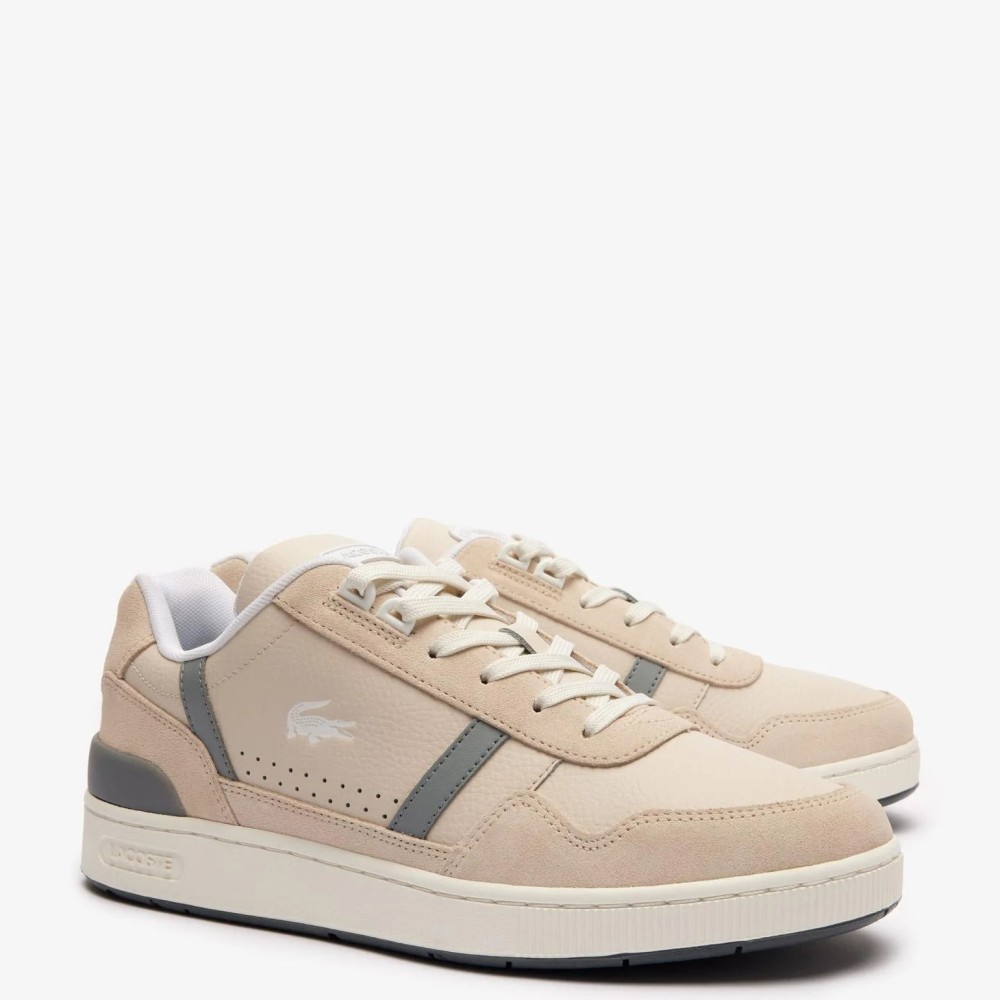 LACOSTE</br>Ανδρικά Sneakers Μπεζ/Γκρι Δέρμα T-CLIP 747SMA00672B7 Lacoste LACOSTE</br>Ανδρικά Sneakers Μπεζ/Γκρι Δέρμα T-CLIP 747SMA00672B7 Lacoste