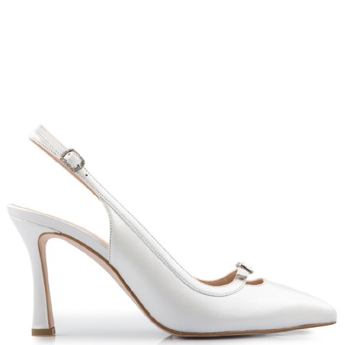 FM 749-04 SLINGBACK Γυναικεία Slingback Λευκό Περλέ Δέρμα