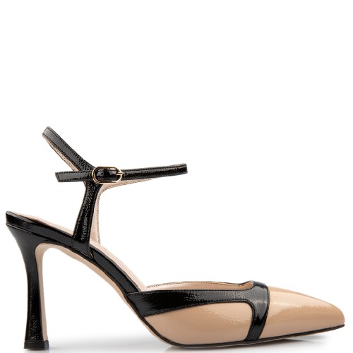 Γυναικείες Slingback Γόβες Nude/Μαύρο Λουστρίνι 749-43 FM