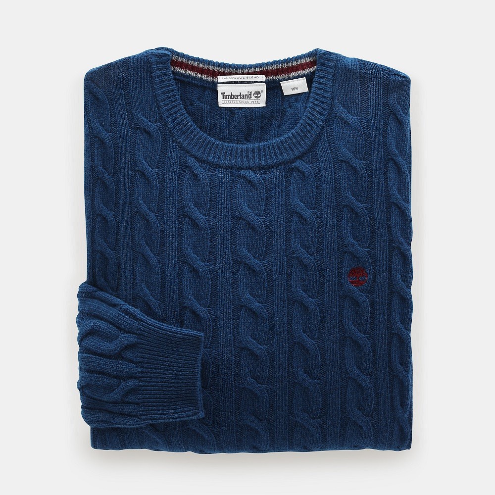 TIMBERLAND</br>Ανδρικό Πουλόβερ Πετρόλ Philips Brook Lambswool Cable Crew Sweater A1WE8-U48 Timberland TIMBERLAND</br>Ανδρικό Πουλόβερ Πετρόλ Philips Brook Lambswool Cable Crew Sweater A1WE8-U48 Timberland