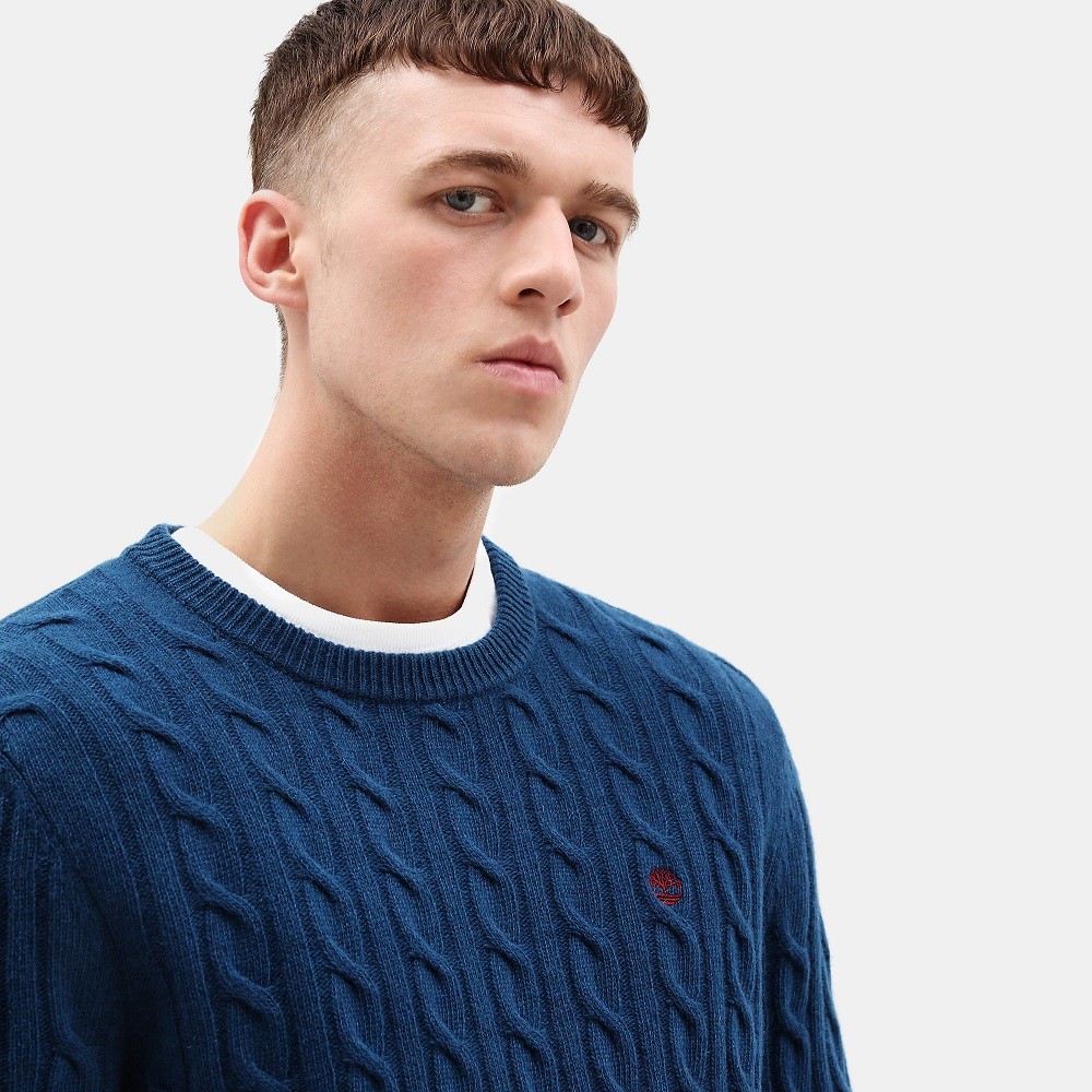TIMBERLAND</br>Ανδρικό Πουλόβερ Πετρόλ Philips Brook Lambswool Cable Crew Sweater A1WE8-U48 Timberland TIMBERLAND</br>Ανδρικό Πουλόβερ Πετρόλ Philips Brook Lambswool Cable Crew Sweater A1WE8-U48 Timberland