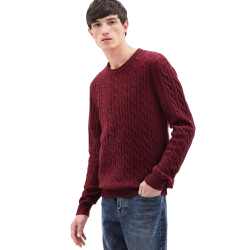 Ανδρικό Πουλόβερ Μπορντώ Philips Brook Lambswool Cable Crew Sweater A1WE8-V15 Timberland