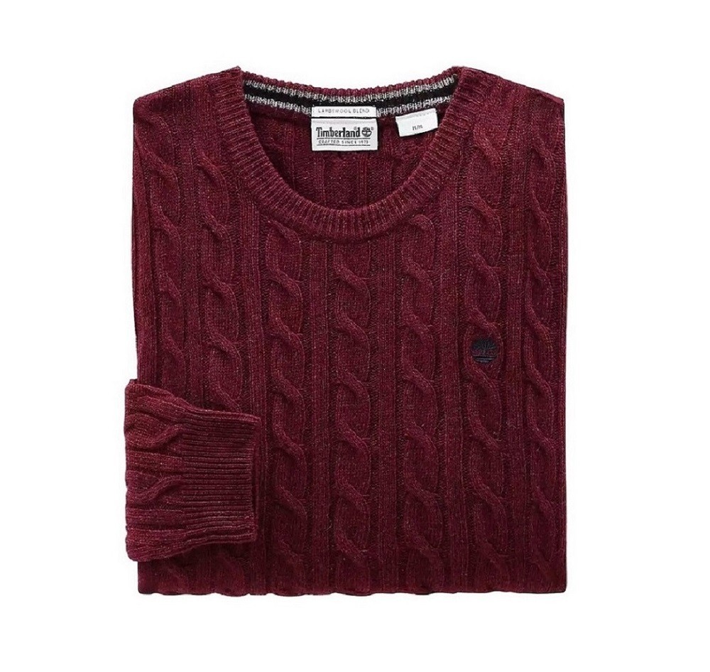 TIMBERLAND</br>Ανδρικό Πουλόβερ Μπορντώ Philips Brook Lambswool Cable Crew Sweater A1WE8-V15 Timberland TIMBERLAND</br>Ανδρικό Πουλόβερ Μπορντώ Philips Brook Lambswool Cable Crew Sweater A1WE8-V15 Timberland