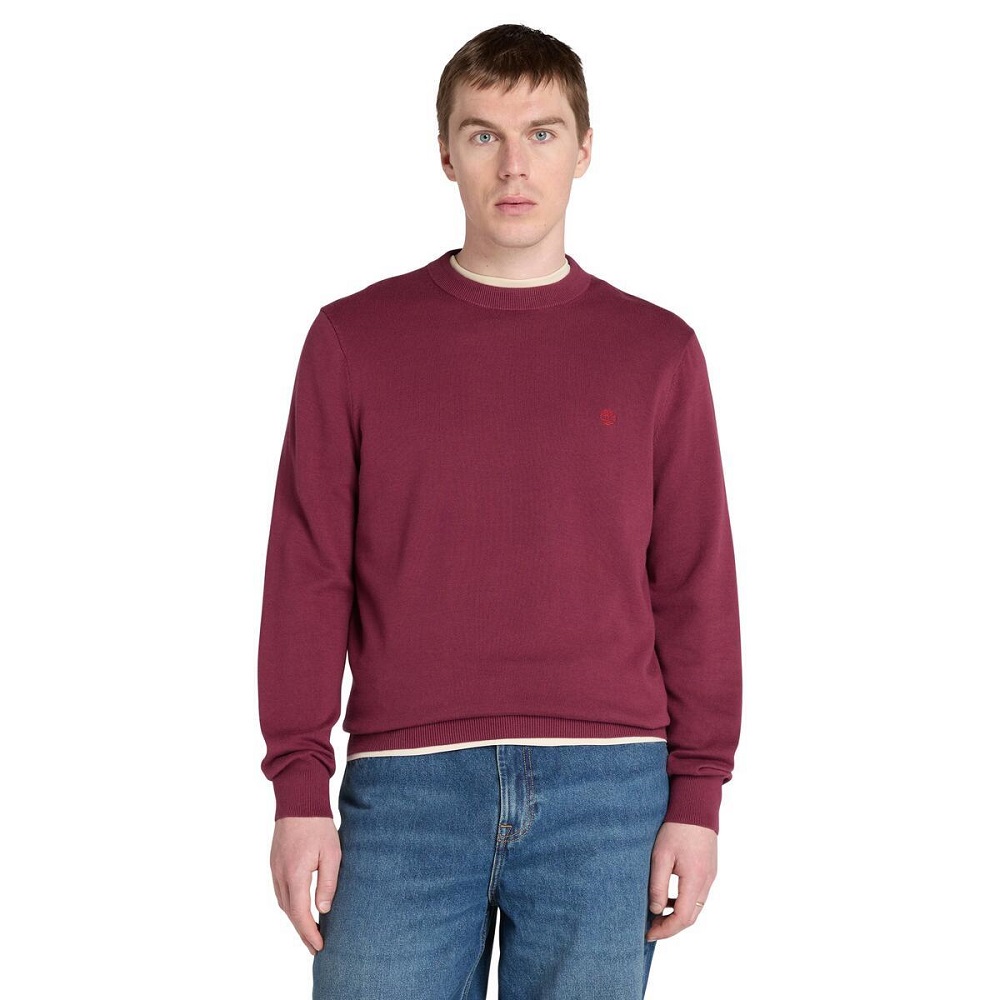 TIMBERLAND</br>Timberland LS Williams River Cotton Crewneck Sweater A2BMM-648 Ανδρικό Πουλόβερ Μπορντώ TIMBERLAND</br>Timberland LS Williams River Cotton Crewneck Sweater A2BMM-648 Ανδρικό Πουλόβερ Μπορντώ