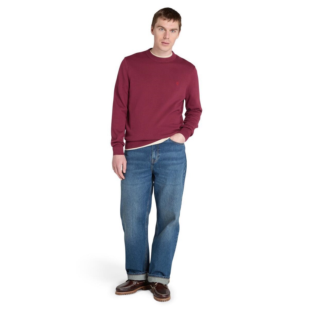 TIMBERLAND</br>Timberland LS Williams River Cotton Crewneck Sweater A2BMM-648 Ανδρικό Πουλόβερ Μπορντώ TIMBERLAND</br>Timberland LS Williams River Cotton Crewneck Sweater A2BMM-648 Ανδρικό Πουλόβερ Μπορντώ