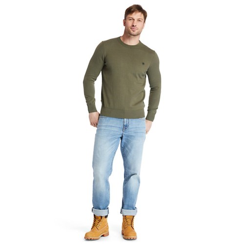 Timberland LS Williams River Cotton Crewneck Sweater A2BMM-A58 Ανδρικό Πουλόβερ Χακί