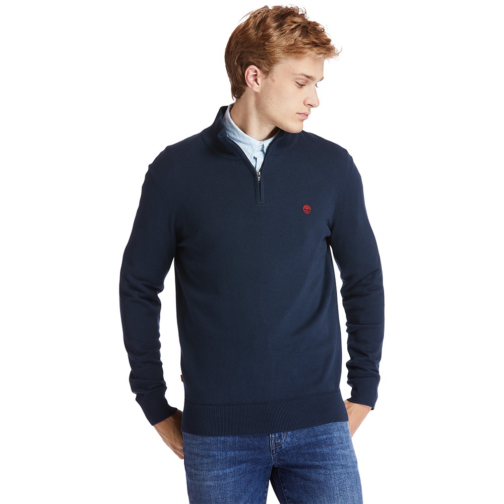 TIMBERLAND</br>Ανδρικό Πουλόβερ Μπλε LS Williams River Cotton 1/4 Zip Sweater A2BMX-433 Timberland