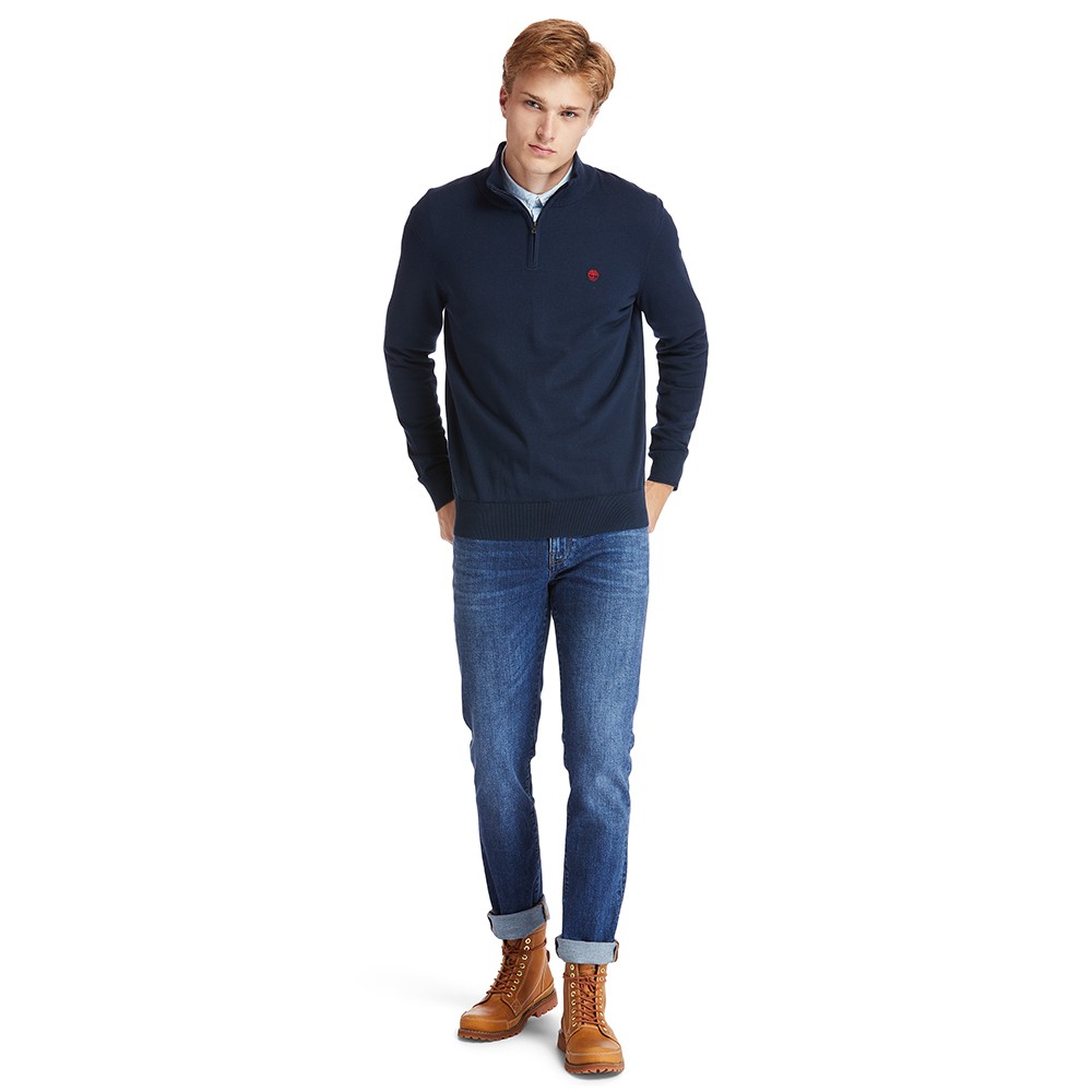 TIMBERLAND</br>Ανδρικό Πουλόβερ Μπλε LS Williams River Cotton 1/4 Zip Sweater A2BMX-433 Timberland