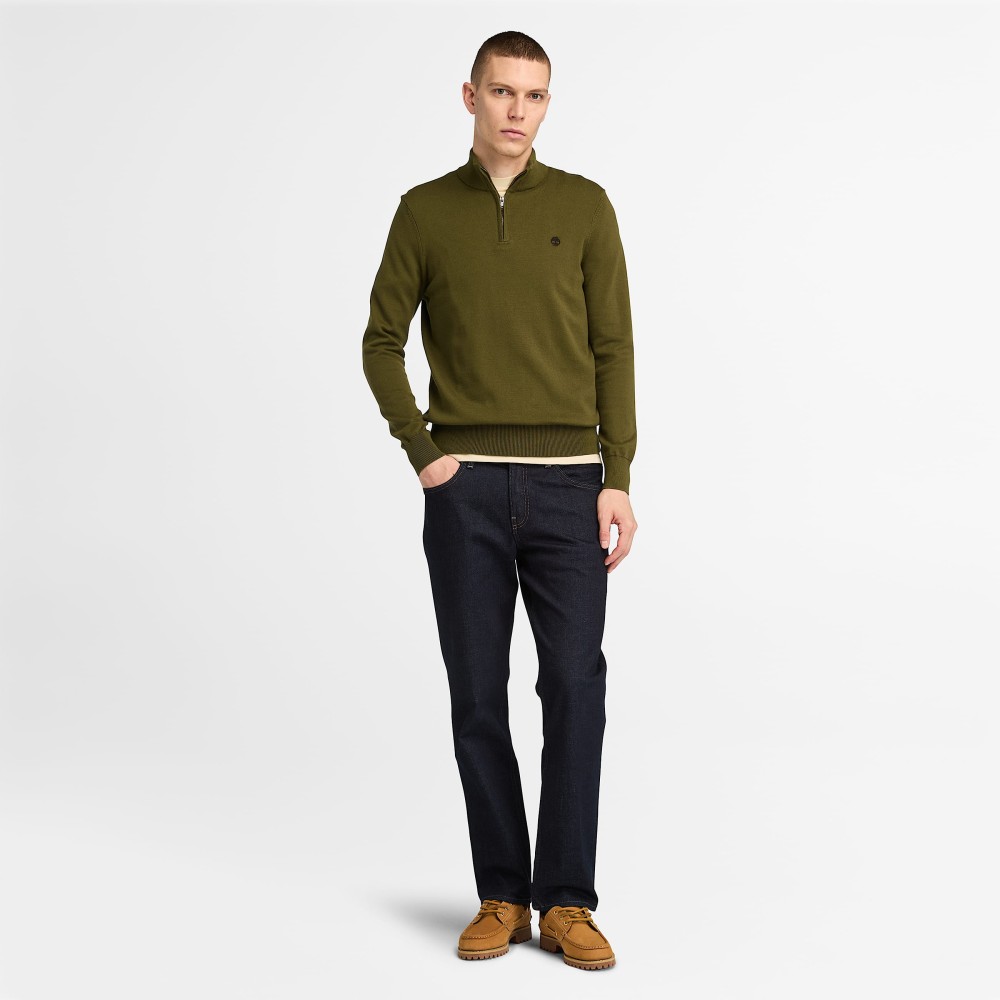 TIMBERLAND</br>Ανδρικό Πουλόβερ Χακί LS Williams River Cotton 1/4 Zip Sweater A2BMX-302 Timberland TIMBERLAND</br>Ανδρικό Πουλόβερ Χακί LS Williams River Cotton 1/4 Zip Sweater A2BMX-302 Timberland