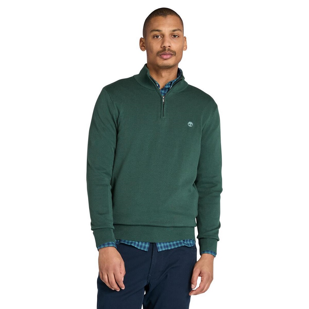 TIMBERLAND</br>Timberland LS Williams River Cotton 1/4 Zip Sweater A2BMX-317 Ανδρικό Πουλόβερ Πράσινο TIMBERLAND</br>Timberland LS Williams River Cotton 1/4 Zip Sweater A2BMX-317 Ανδρικό Πουλόβερ Πράσινο