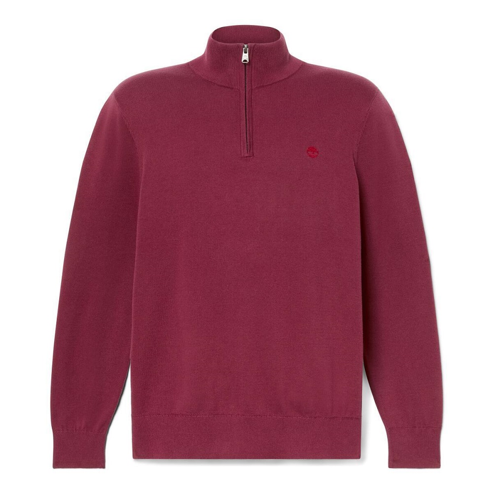 TIMBERLAND</br>Timberland LS Williams River Cotton 1/4 Zip Sweater A2BMX-648 Ανδρικό Πουλόβερ Μπορντώ TIMBERLAND</br>Timberland LS Williams River Cotton 1/4 Zip Sweater A2BMX-648 Ανδρικό Πουλόβερ Μπορντώ