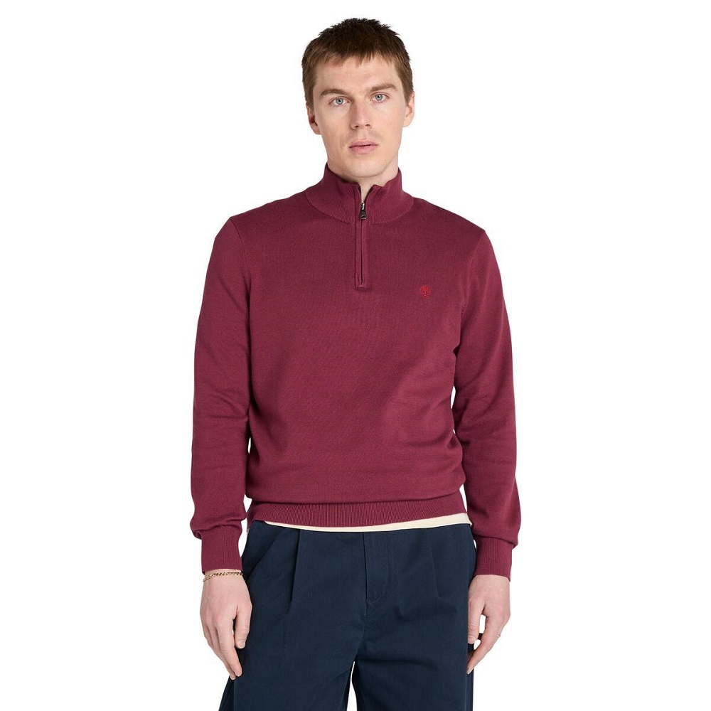 TIMBERLAND</br>Timberland LS Williams River Cotton 1/4 Zip Sweater A2BMX-648 Ανδρικό Πουλόβερ Μπορντώ TIMBERLAND</br>Timberland LS Williams River Cotton 1/4 Zip Sweater A2BMX-648 Ανδρικό Πουλόβερ Μπορντώ
