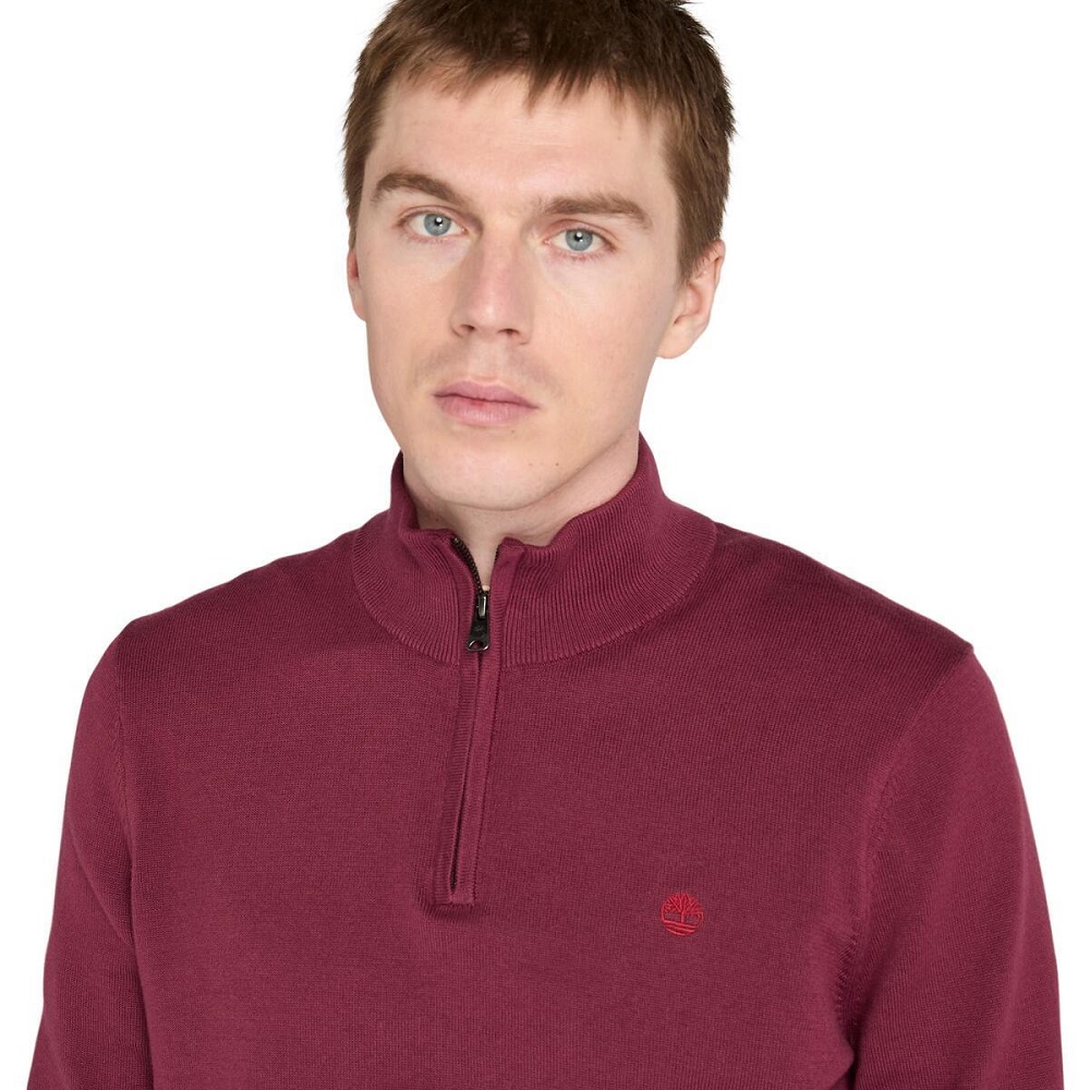 TIMBERLAND</br>Timberland LS Williams River Cotton 1/4 Zip Sweater A2BMX-648 Ανδρικό Πουλόβερ Μπορντώ TIMBERLAND</br>Timberland LS Williams River Cotton 1/4 Zip Sweater A2BMX-648 Ανδρικό Πουλόβερ Μπορντώ