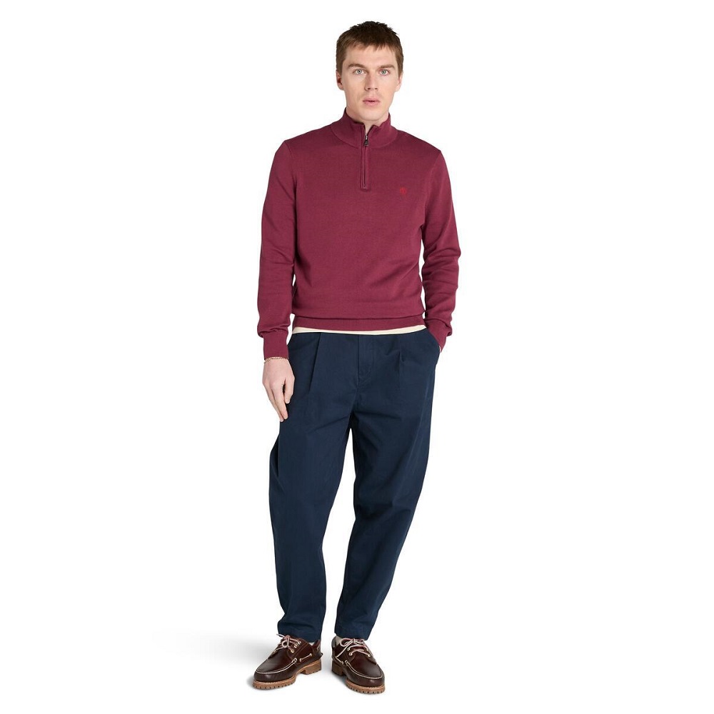 TIMBERLAND</br>Timberland LS Williams River Cotton 1/4 Zip Sweater A2BMX-648 Ανδρικό Πουλόβερ Μπορντώ TIMBERLAND</br>Timberland LS Williams River Cotton 1/4 Zip Sweater A2BMX-648 Ανδρικό Πουλόβερ Μπορντώ