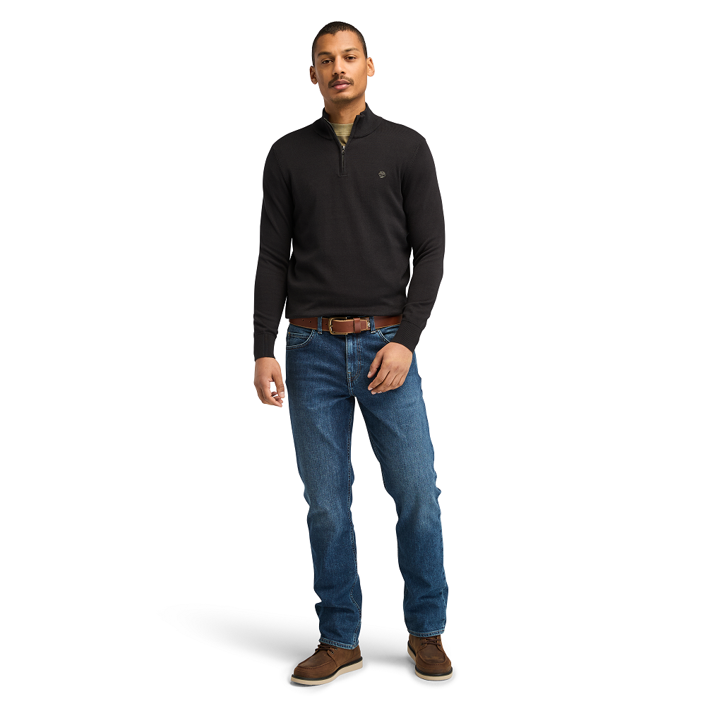 TIMBERLAND</br>Timberland LS Williams River Cotton 1/4 Zip Sweater A2BMX-X65 Ανδρικό Πουλόβερ Μαύρο TIMBERLAND</br>Timberland LS Williams River Cotton 1/4 Zip Sweater A2BMX-X65 Ανδρικό Πουλόβερ Μαύρο