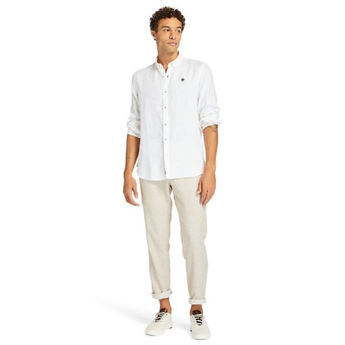 Timberland LS Mill River Linen Shirt Slim A2DC3-100 Ανδρικό Πουκάμισο Λευκό Λινό