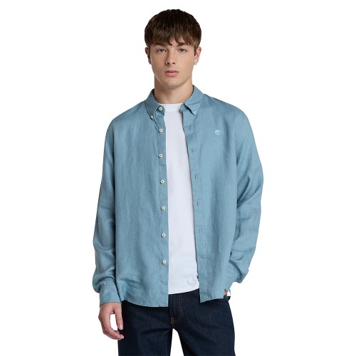 Timberland LS Mill River Linen Shirt Slim A2DC3-758 Ανδρικό Πουκάμισο Πετρόλ Λινό