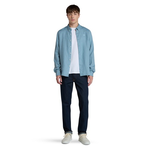 Timberland LS Mill River Linen Shirt Slim A2DC3-758 Ανδρικό Πουκάμισο Πετρόλ Λινό