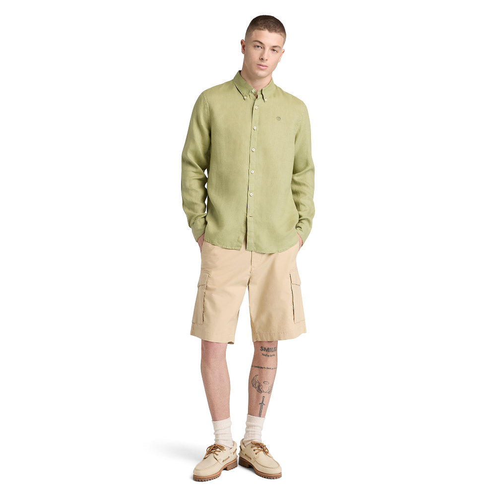 TIMBERLAND</br>Timberland LS Mill River Linen Shirt Slim A2DC3-BQ0 Ανδρικό Πουκάμισο Χακί Λινό