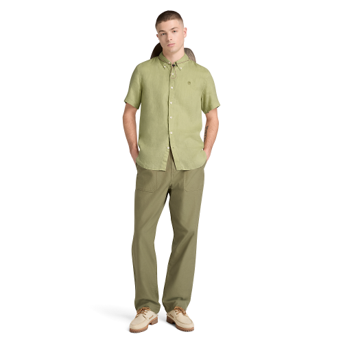 Timberland SS Mill Brook Linen Shirt Slim A2DCC-BQ0 Ανδρικό Πουκάμισο Χακί Λινό