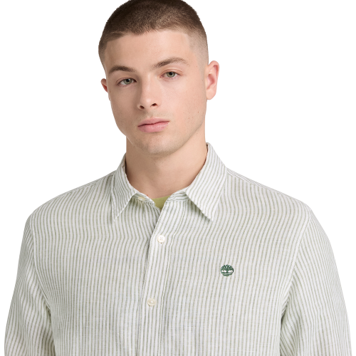 Timberland LS Mill Brook Striped Linen Shirt Regular A44AF-A7C Ανδρικό Πουκάμισο Χακί/Εκρού Ριγέ Λινό