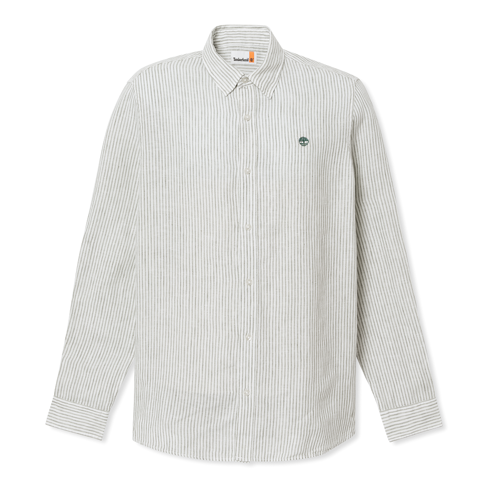 TIMBERLAND</br>Timberland LS Mill Brook Striped Linen Shirt Regular A44AF-A7C Ανδρικό Πουκάμισο Χακί/Εκρού Ριγέ Λινό