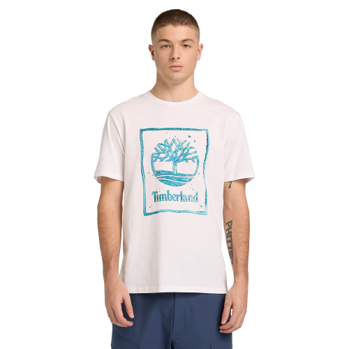 Timberland SS Water Stack Logo Regular Tee A5MV4-100 Ανδρικό T-shirt Λευκό
