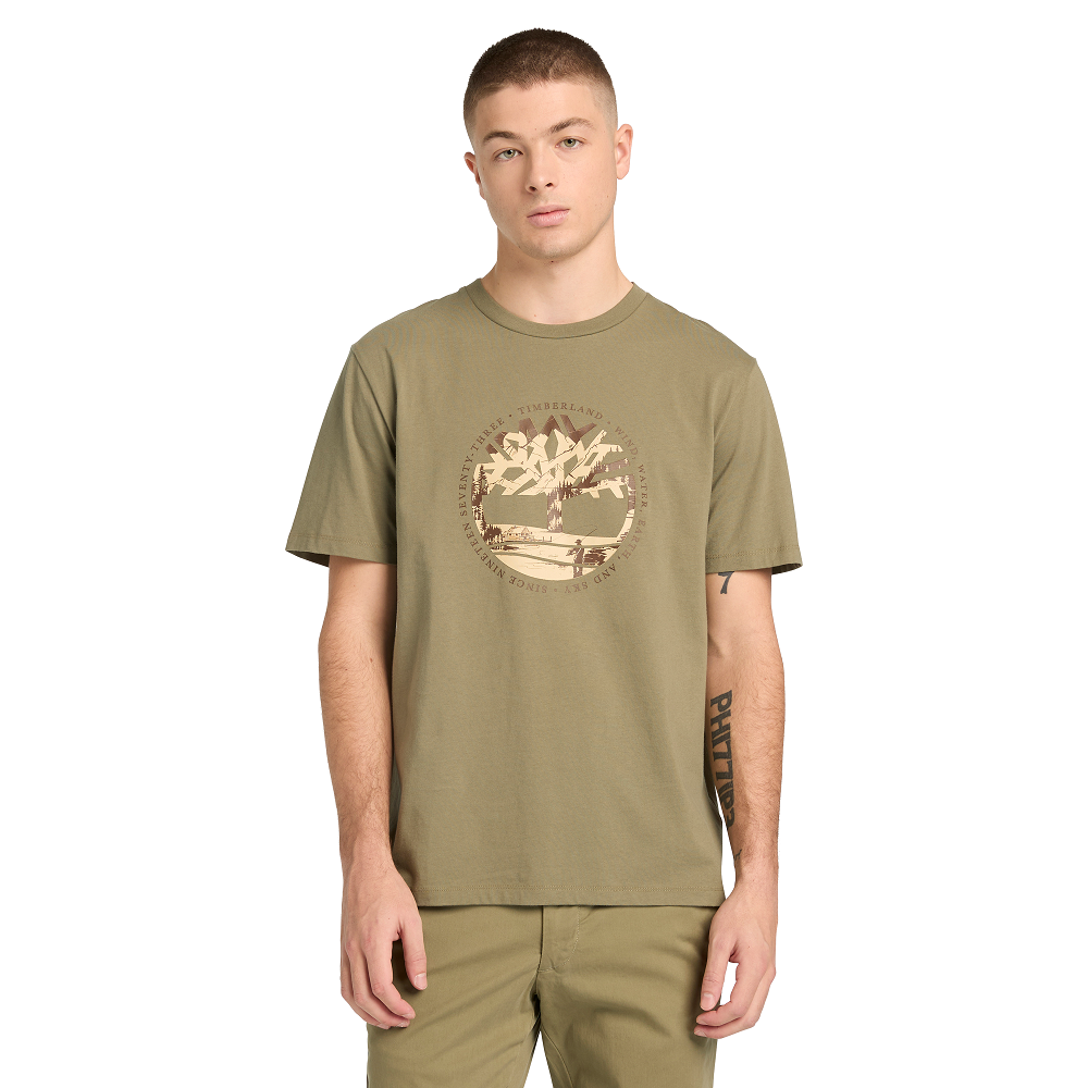 TIMBERLAND</br>Timberland SS Tree Logo Lake House Graphic Regular Tee A5MVR-B39 Ανδρικό T-shirt Χακί TIMBERLAND</br>Timberland SS Tree Logo Lake House Graphic Regular Tee A5MVR-B39 Ανδρικό T-shirt Χακί