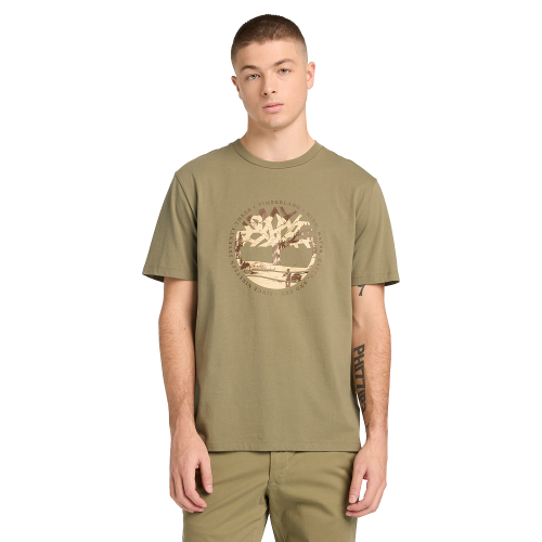 Timberland SS Tree Logo Lake House Graphic Regular Tee A5MVR-B39 Ανδρικό T-shirt Χακί
